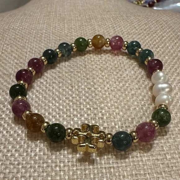 Tory Burch Multicolor Beaded Bracelet with Gold and Pearl - Picture 1 of 1